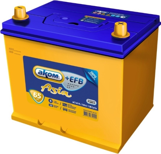 Батарея аккумуляторная АКОМ 4607034731502 65А/ч 700А 12В обратная полярн. выносные (Азия) клеммы